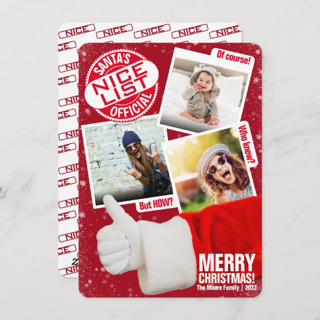 Photo Collage | Funny Thumbs Up Santa Christmas Holiday Card (Front/Back)