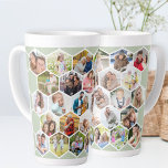 Photo Collage Geometric Hexagon 28 Pic Sage Green Latte Mug<br><div class="desc">Create your own tall latte mug with a geometric hexagon style photo collage. The photo template is set up for you to add 28 of your pictures of family and friends, pets, vacations etc. Your photos will be displayed in the hexagon shapes, like a wall of honeycomb. The pattern is...</div>