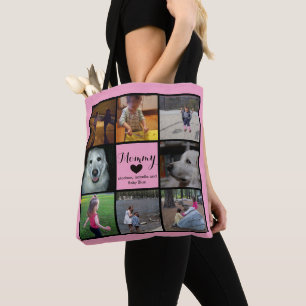 Photo Collage Gift for Mom, Grandma, Black Pink  Tote Bag