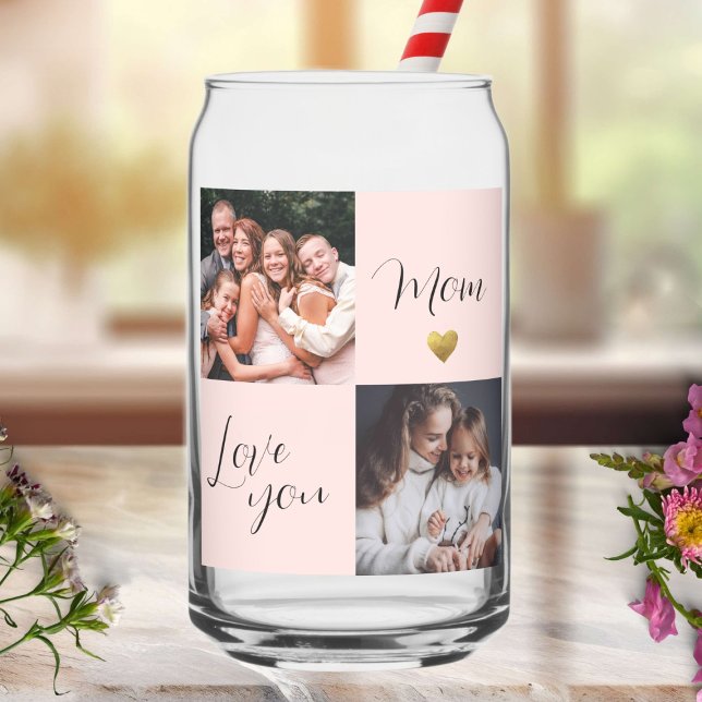 Photo collage gift "Love you Mum" pink Can Glass (Creator Uploaded)