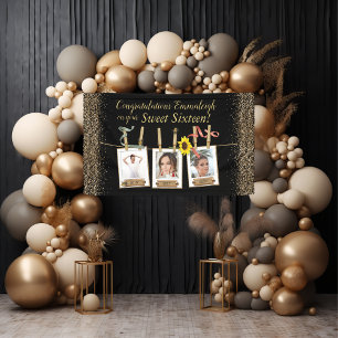 Photo Collage Gold Glitter Sweet 16 Birthday Banne Banner
