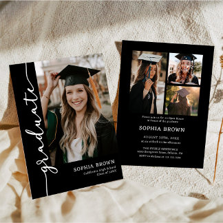 Photo Collage Graduate Graduation Party Invitation
