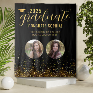 Photo Collage Graduation Booth Gold Backdrop Tapestry