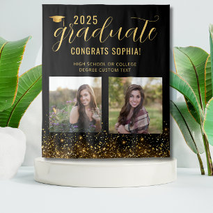 Photo Collage Graduation Booth Gold Backdrop Tapestry