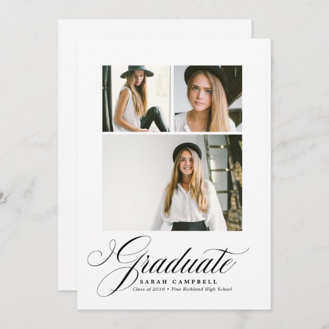 Photo Collage Graduation Card BLACK / 3 photos (Front/Back)