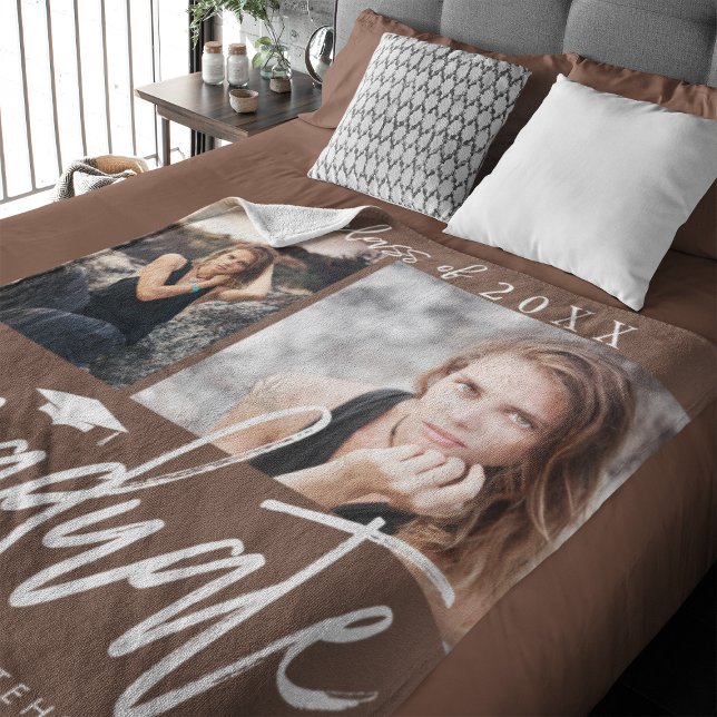 Photo Collage Graduation Fleece Blanket Tan (Celebrate your graduate's milestone with our cozy, custom fleece blanket. )