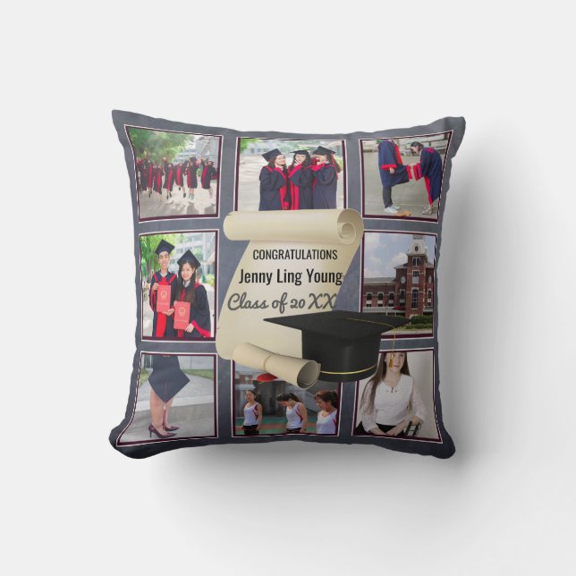 Photo Collage Graduation Keepsake Instagram Named Cushion (Front)