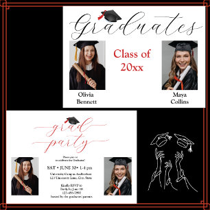 Photo Collage Graduation Party for 2 Graduates Invitation