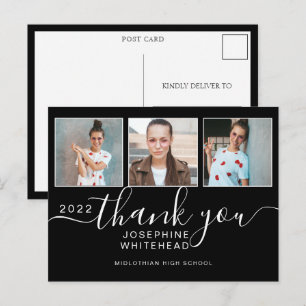 Photo Collage Graduation Thank You 2022 Black Postcard
