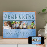 Photo Collage - Grandkids Make Life Grand Blue Poster<br><div class="desc">Create your own photo collage for your grandparents. This modern style poster in blue will look charming and all grandparents love having photos of their grandchildren. The wording reads "grandkids make life grand" and frames your photo strip. The template is set up ready for you to add your own pictures...</div>