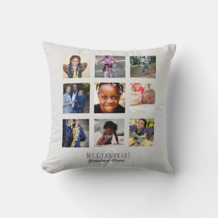Photo Collage Grandmas Grandkids Monogram Grey Cushion