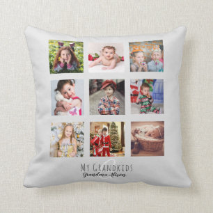 Photo Collage Grandmas Grandkids Monogram Grey Cushion