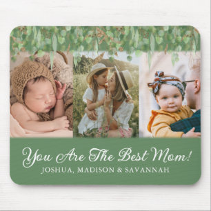 Photo Collage Green and Gold Best Mum Mouse Pad
