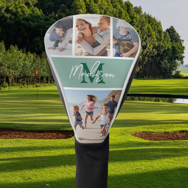 Photo Collage Green Monogram Golf Head Cover (Creator Uploaded)