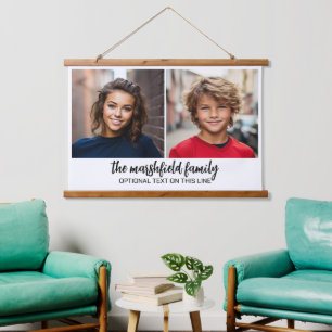 Photo Collage Grid - Text On Bottom - White Hanging Tapestry