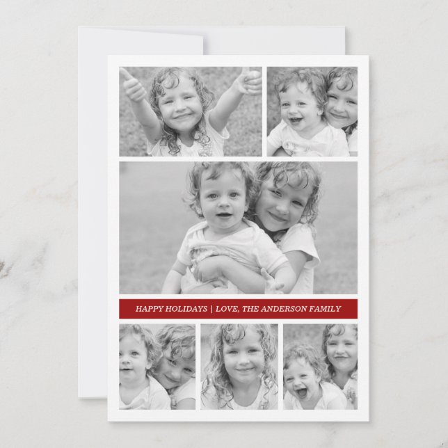 Photo Collage Holiday Photocard - Red (Front)