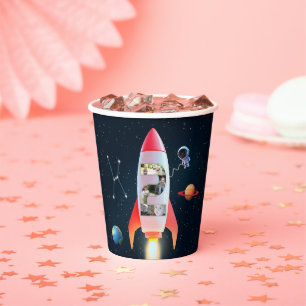 Photo Collage Huge Two   Space Rocket 2nd Birthday Paper Cups