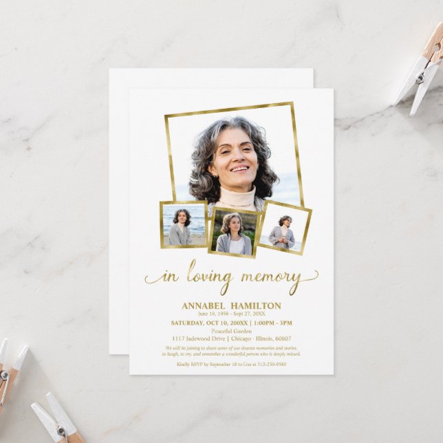 Photo Collage In Loving Memory Celebration of Life Invitation (Front/Back In Situ)