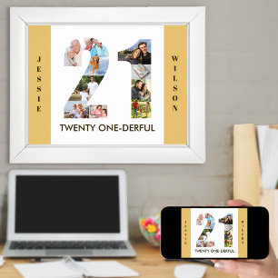 Photo Collage in Number 21 Neutral 21st Birthday Poster