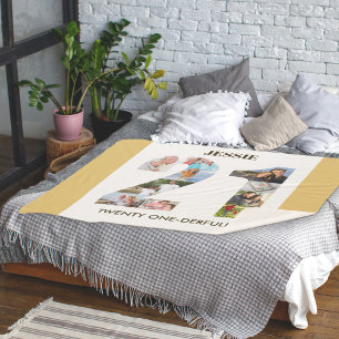 Photo Collage in Number 21 Neutral 21st Birthday Sherpa Blanket