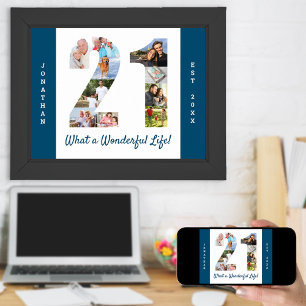 Photo Collage in Number 21 Shape for 21st Birthday Poster