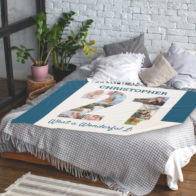 Photo Collage in Number 21 Shape for 21st Birthday Sherpa Blanket (Creator Uploaded)