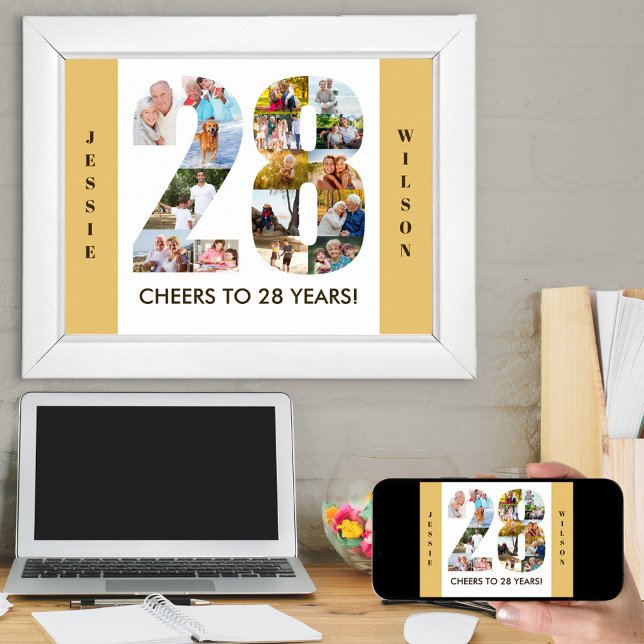 Photo Collage in Number 28 Neutral 28th Birthday Poster (Creator Uploaded)