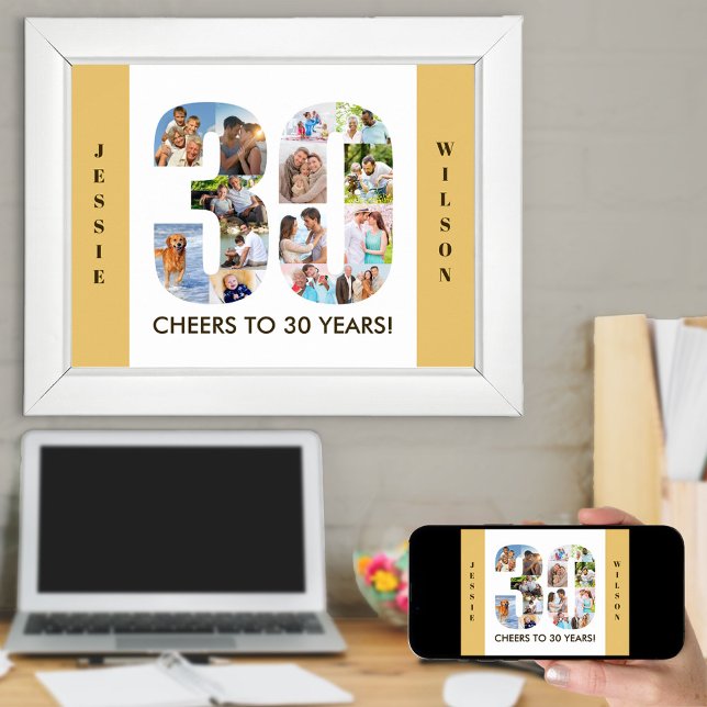 Photo Collage in Number 30 Neutral 30th Birthday Poster (Creator Uploaded)