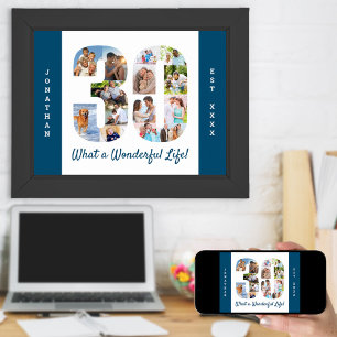 Photo Collage in Number 30 Shape for 30th Birthday Poster