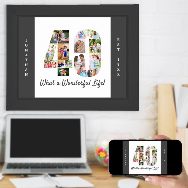 Photo Collage in Number 40 Shape for 40th Birthday Poster (Creator Uploaded)