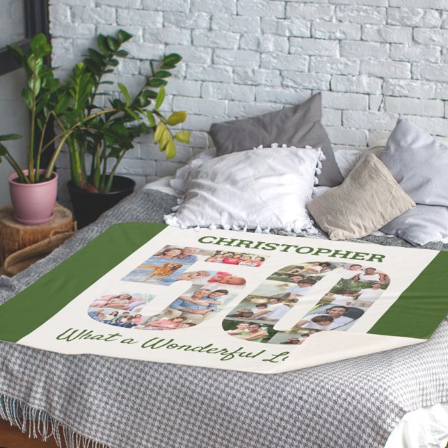 Photo Collage in Number 50 Shape for 50th Birthday Sherpa Blanket (Creator Uploaded)
