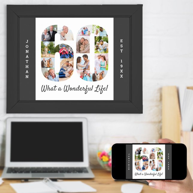 Photo Collage in Number 60 Shape for 60th Birthday Poster (Creator Uploaded)