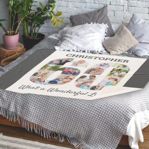 Photo Collage in Number 60 Shape for 60th Birthday Sherpa Blanket