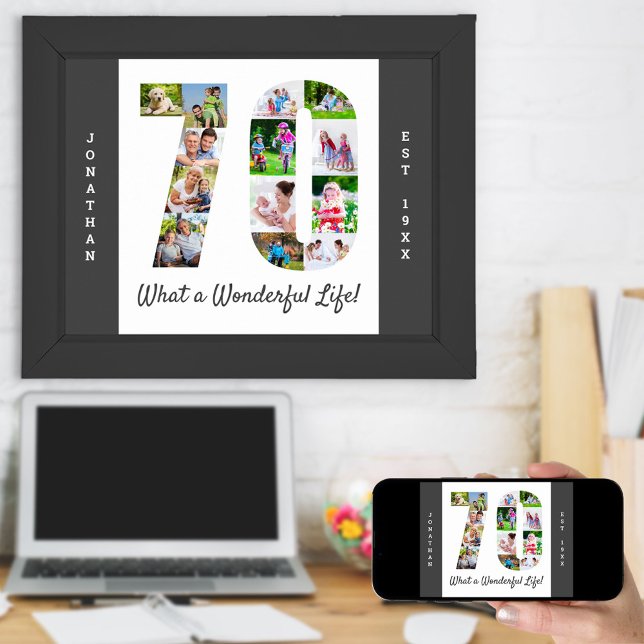Photo Collage in Number 70 Shape for 70th Birthday Poster (Creator Uploaded)