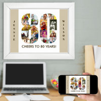 Photo Collage in Number 80 Neutral 80th Birthday