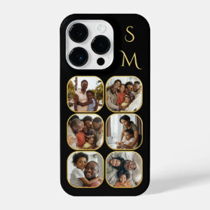 Photo Collage Initials Gold Black Elegant iPhone 14 Pro Case