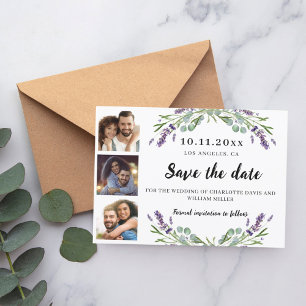 Photo collage lavender florals wedding save the date