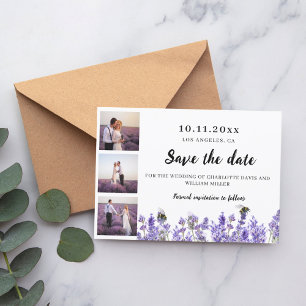 Photo collage lavender purple wedding save the date