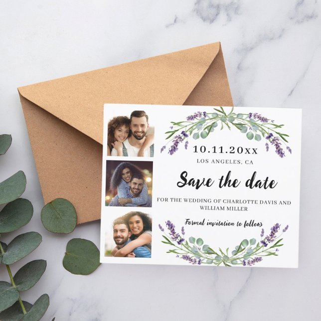 Photo collage lavender wedding Save the Date card (Creator Uploaded)