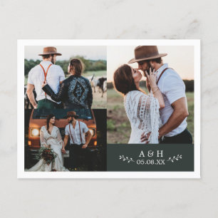 Photo Collage Leaf Monogram Wedding Thank You Card