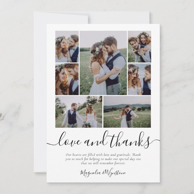 Photo Collage Love and Thanks Wedding Thank You Ca Card (Front)