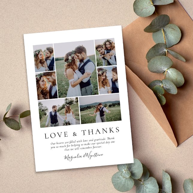 Photo Collage Love and Thanks Wedding Thank You Card (Creator Uploaded)