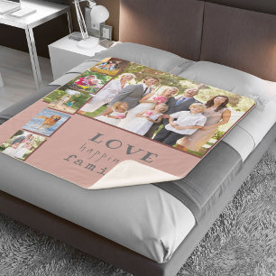 Photo Collage Love Happiness Family Pink Maroon Sherpa Blanket