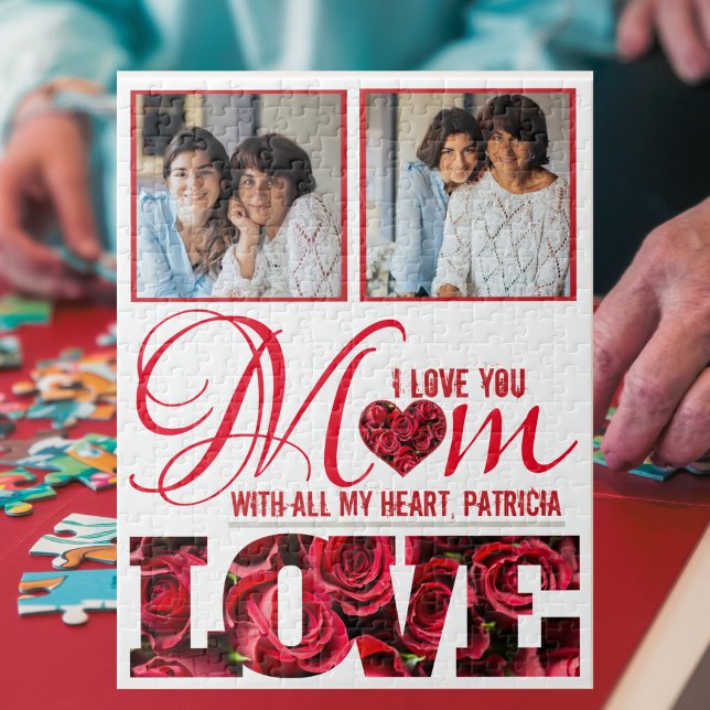 Photo Collage Love Mom Keepsake Modern Mothers Day Jigsaw Puzzle (Creator Uploaded)