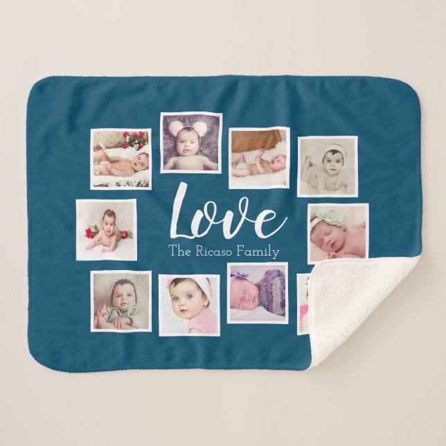 Photo Collage LOVE Themed Unique Personalised Sherpa Blanket (Front (Horizontal))