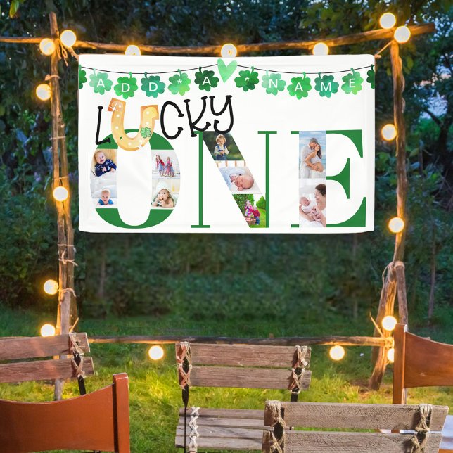 Photo Collage Lucky One Custom 1st Birthday Party Banner (Creator Uploaded)