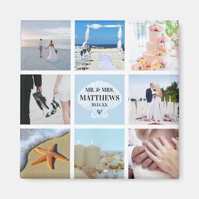 Photo Collage Magnet Wedding Favour Seashell (Front)