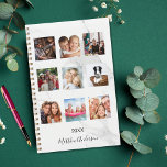 Photo collage marble monogram white 2025 planner<br><div class="desc">Make your own unique family photo collage as a gift or for yourself. Use four, 9 of your favourite photos of your family, friends, dream travel destination or pet! Personalise and add a name and a year. The name is written with a modern hand lettered style script. A modern white...</div>