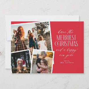 Photo Collage Merriest Christmas Red and White Invitation
