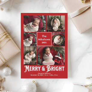 Photo Collage Merry and Bright Birth Announcement